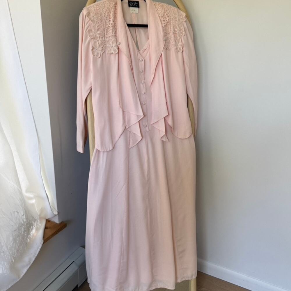 Vintage Wild Rose Blush Pink 2pc Lace Dress Set Coquette Grandmacore Size 6